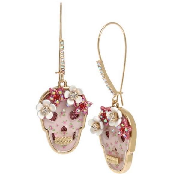 Betsey Johnson Skull Earrings Dangle Enamel NWT - Picture 5 of 5